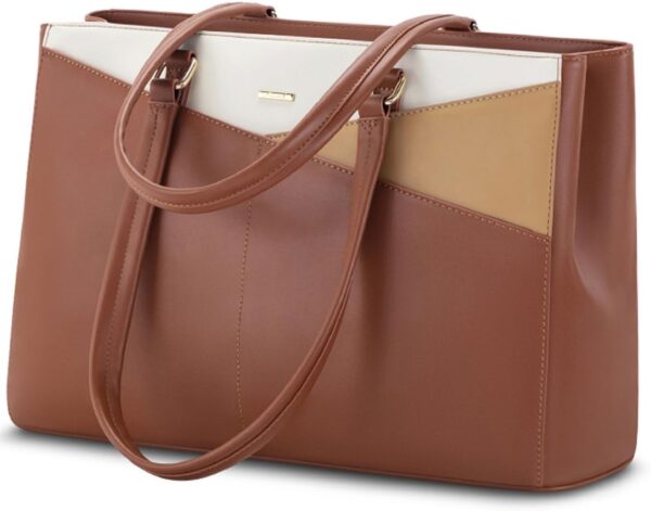 LOVEVOOK 15.6" Laptop Tote Bag for Women (Brown/Apricot/Beige)